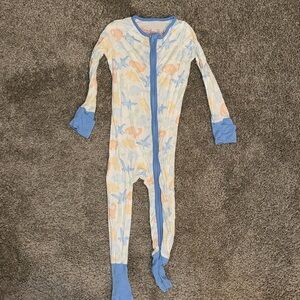 Kids Bamboo Pajamas with Blue and Orange Dinosaur Print
